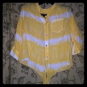 INC🍍 yellow and white  Tie dye button up shirt